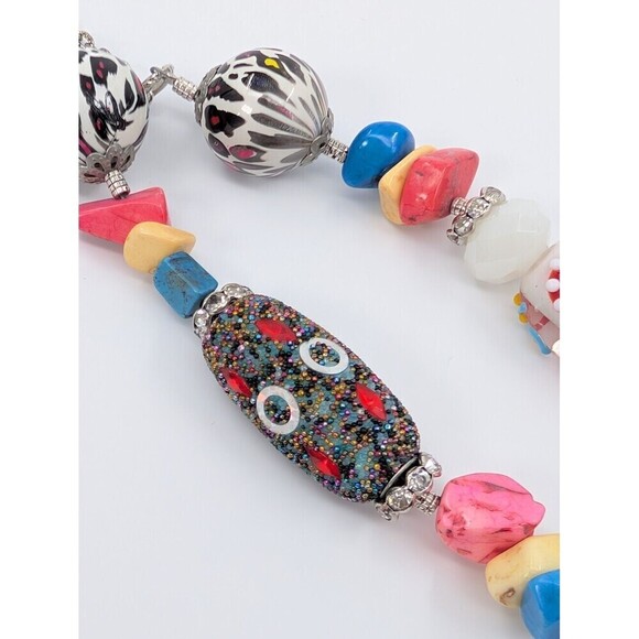 Chunky Necklace Glass Beaded Lampwork Boho Chic Eclectic Statement Piece Artsy - Picture 4 of 11